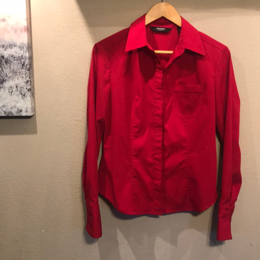 Red button up blouse